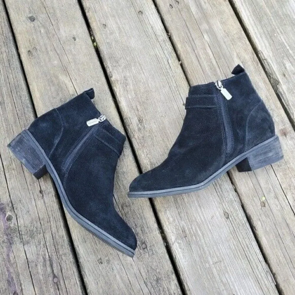 Blondo Luca Waterproof Black Suede Leather Harness Strap Ankle Boots Booties‎
